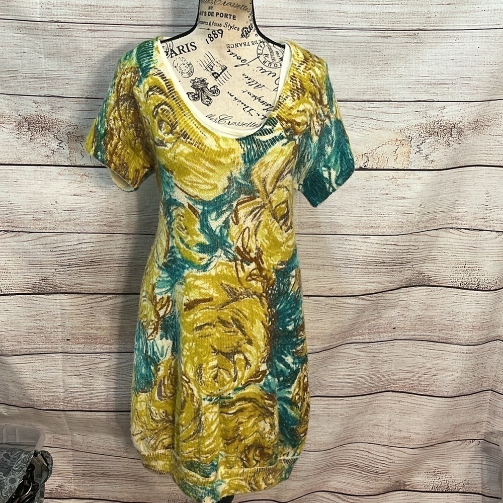 MOTH Anthro Brona Sweater Dress Short Sleeves Scoop neck Pullover Size Small